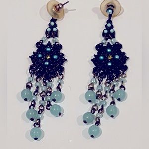 Blue and bronze drop earrings with light blue beads